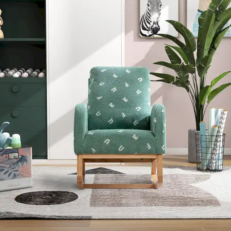 Fauteuil à bascule haut de dossier en tissu bouclé avec poches latérales