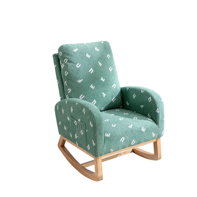 Fauteuil à bascule haut de dossier en tissu bouclé avec poches latérales
