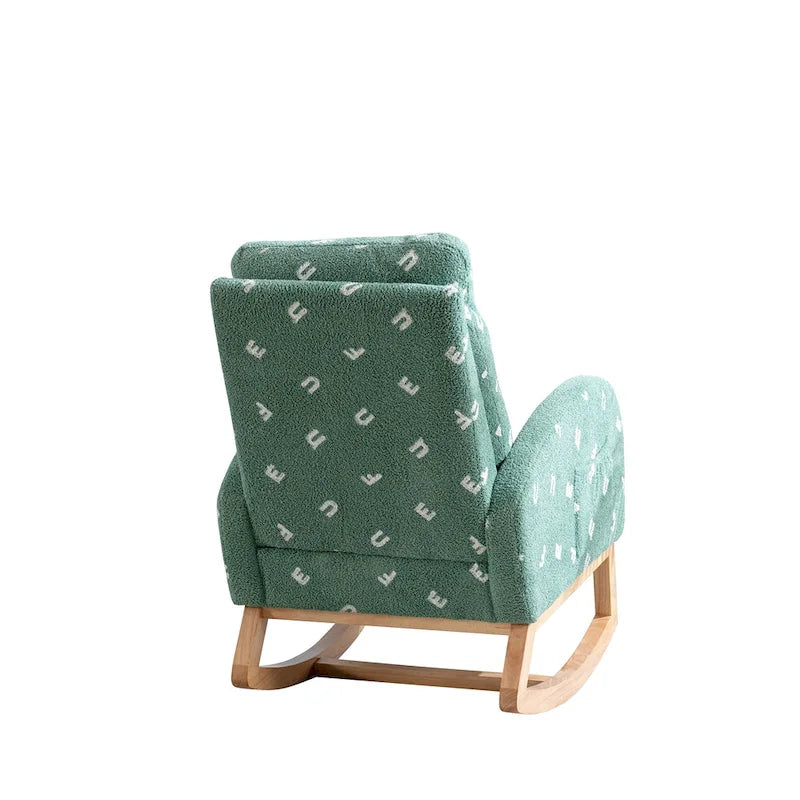 Fauteuil à bascule haut de dossier en tissu bouclé avec poches latérales