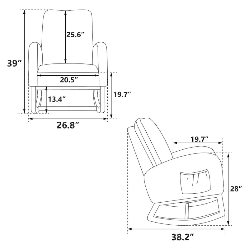 Fauteuil à bascule haut de dossier en tissu bouclé avec poches latérales