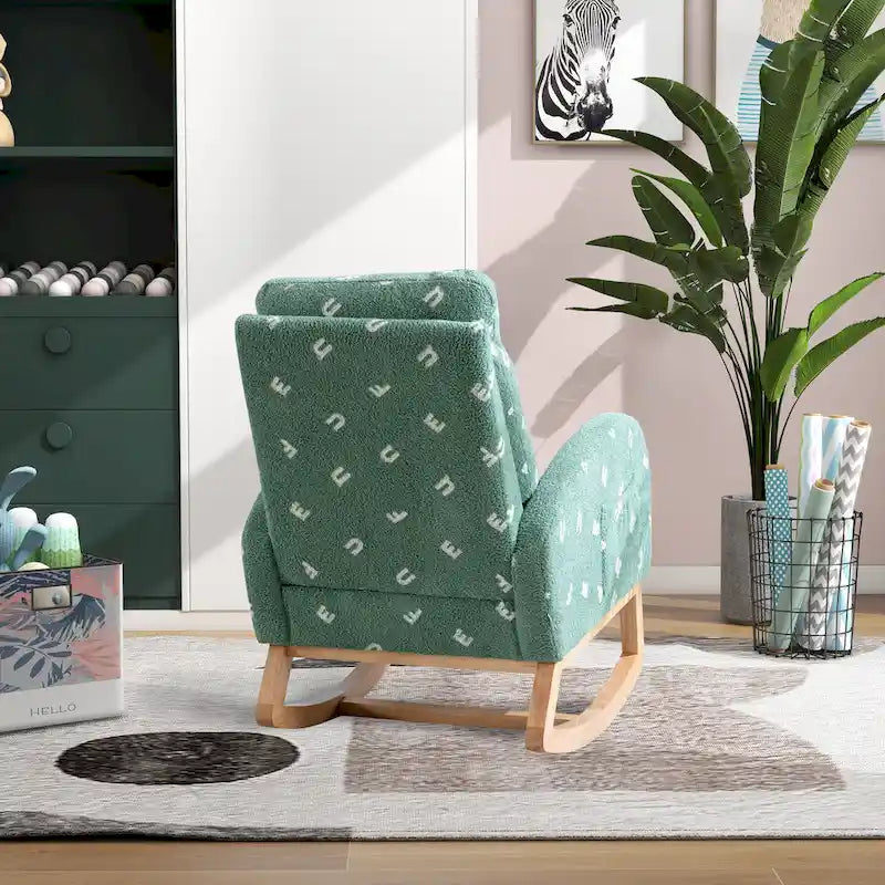 Fauteuil à bascule haut de dossier en tissu bouclé avec poches latérales