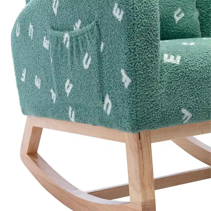 Fauteuil à bascule haut de dossier en tissu bouclé avec poches latérales
