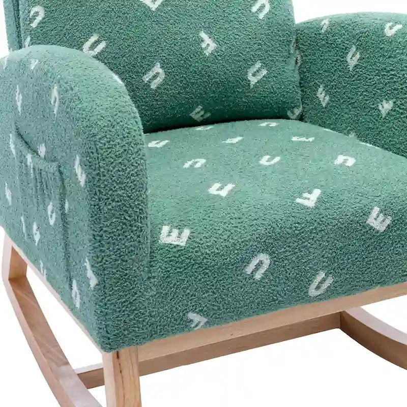 Fauteuil à bascule haut de dossier en tissu bouclé avec poches latérales