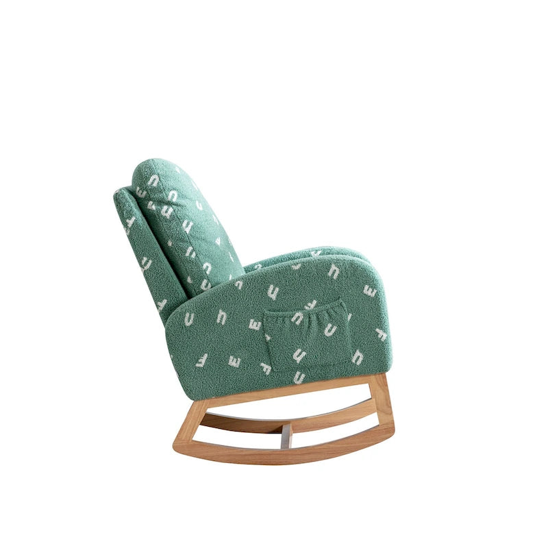 Fauteuil à bascule haut de dossier en tissu bouclé avec poches latérales