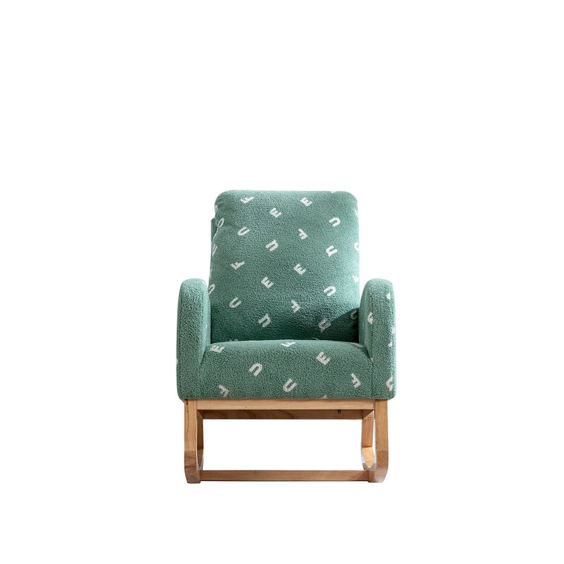 Fauteuil à bascule haut de dossier en tissu bouclé avec poches latérales