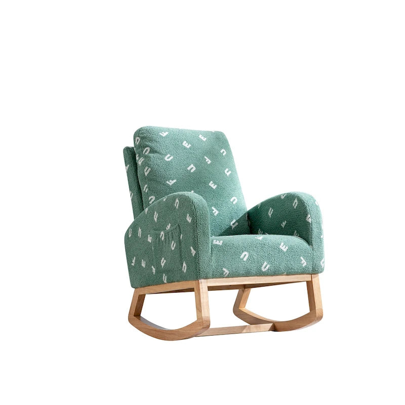 Fauteuil à bascule haut de dossier en tissu bouclé avec poches latérales