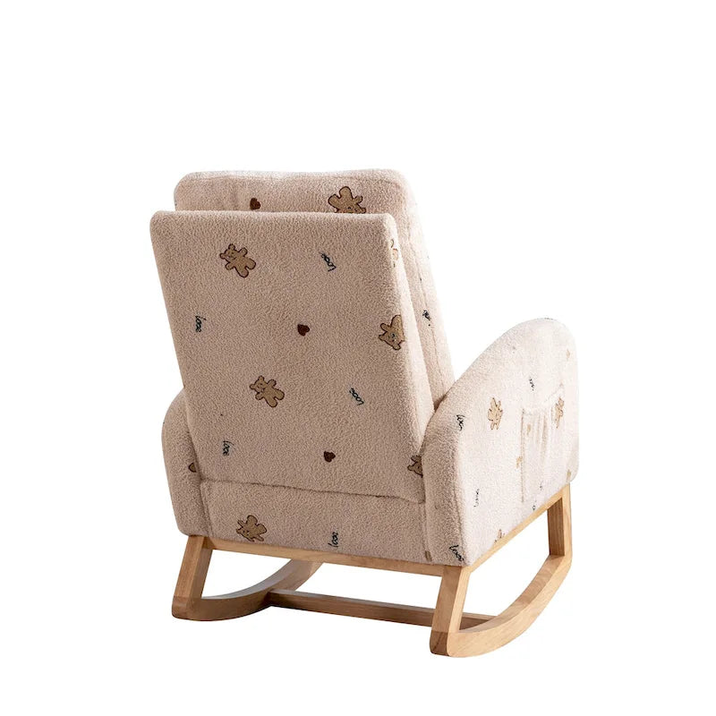Fauteuil à bascule haut de dossier en tissu bouclé avec poches latérales