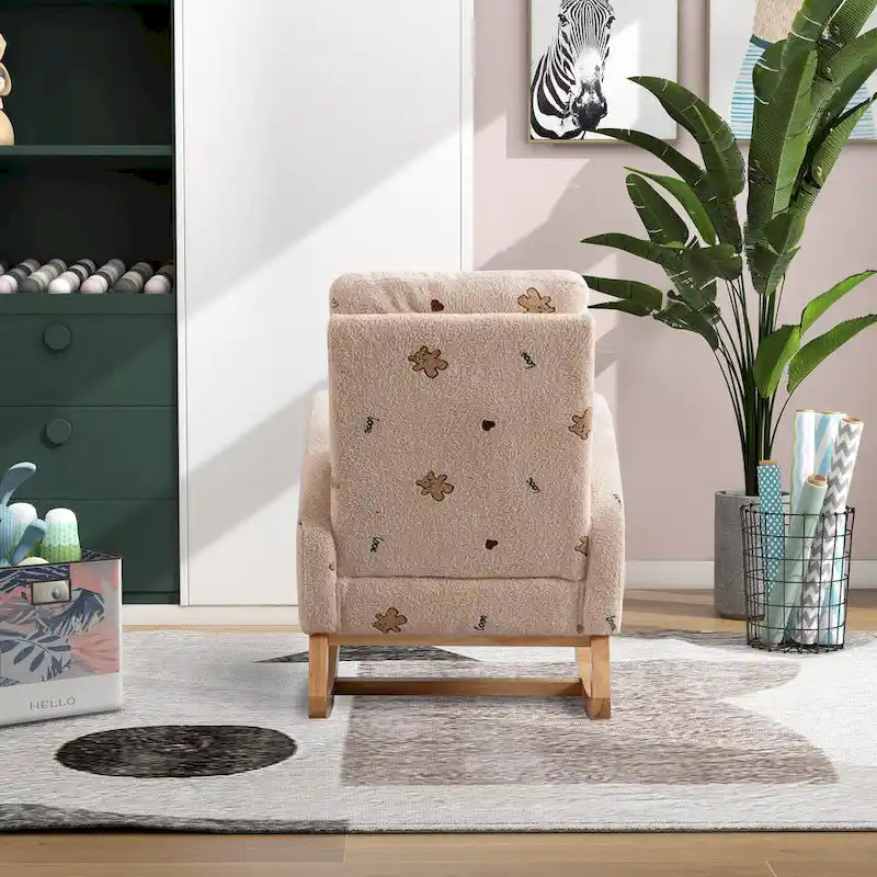Fauteuil à bascule haut de dossier en tissu bouclé avec poches latérales