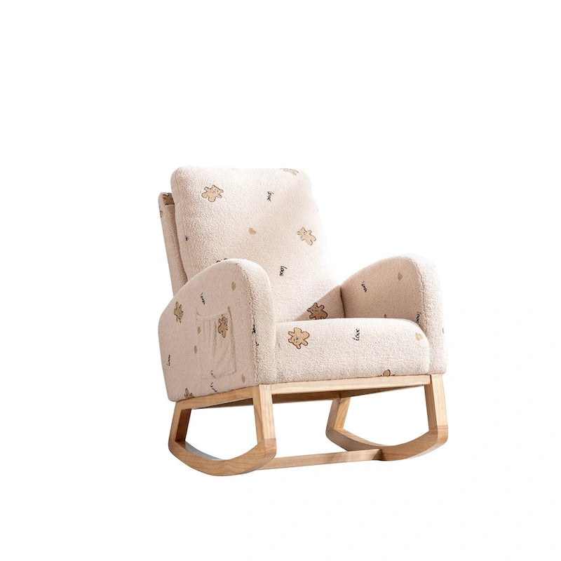 Fauteuil à bascule haut de dossier en tissu bouclé avec poches latérales