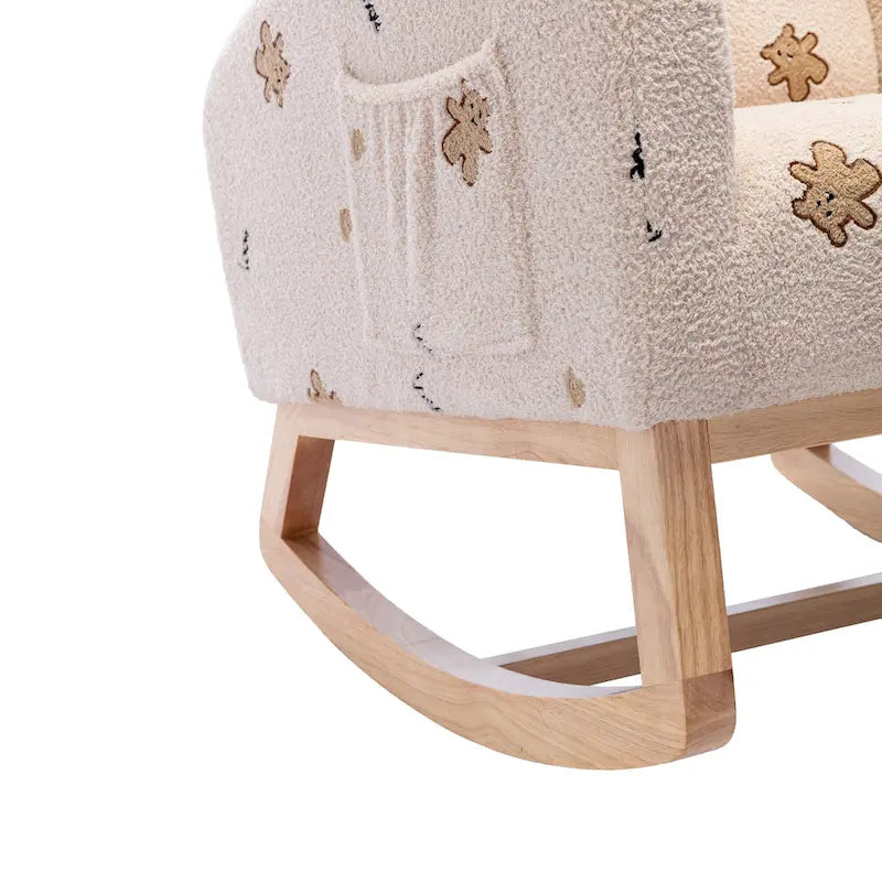 Fauteuil à bascule haut de dossier en tissu bouclé avec poches latérales