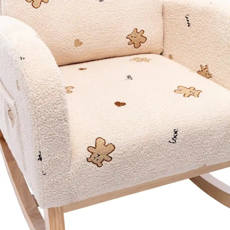 Fauteuil à bascule haut de dossier en tissu bouclé avec poches latérales