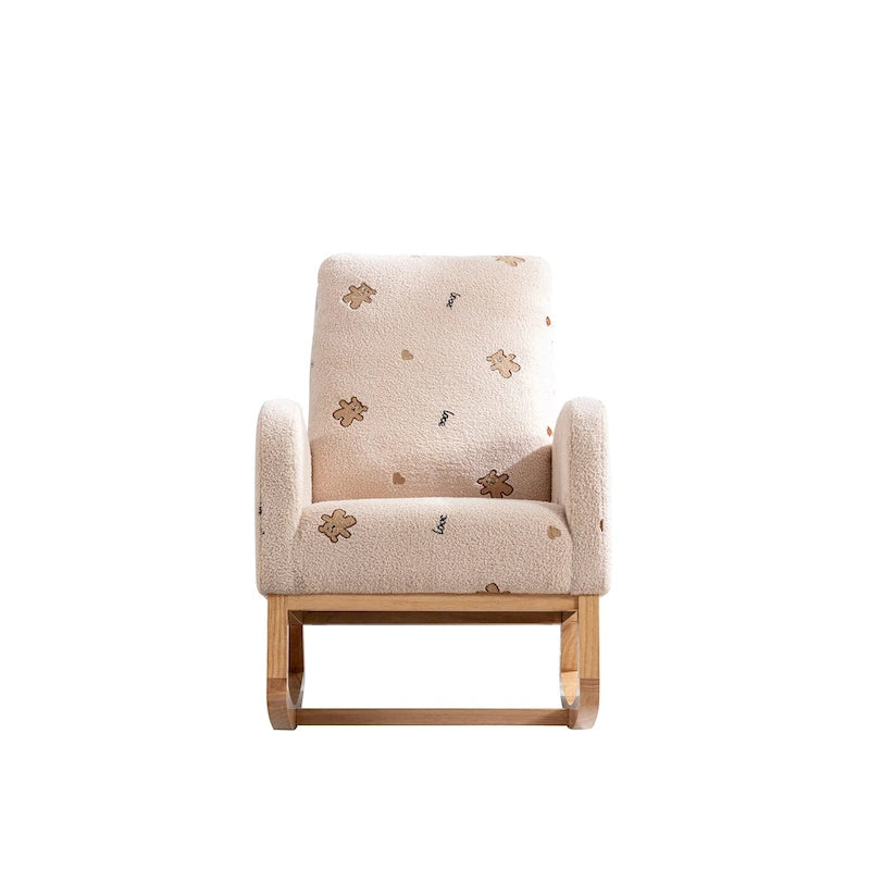Fauteuil à bascule haut de dossier en tissu bouclé avec poches latérales
