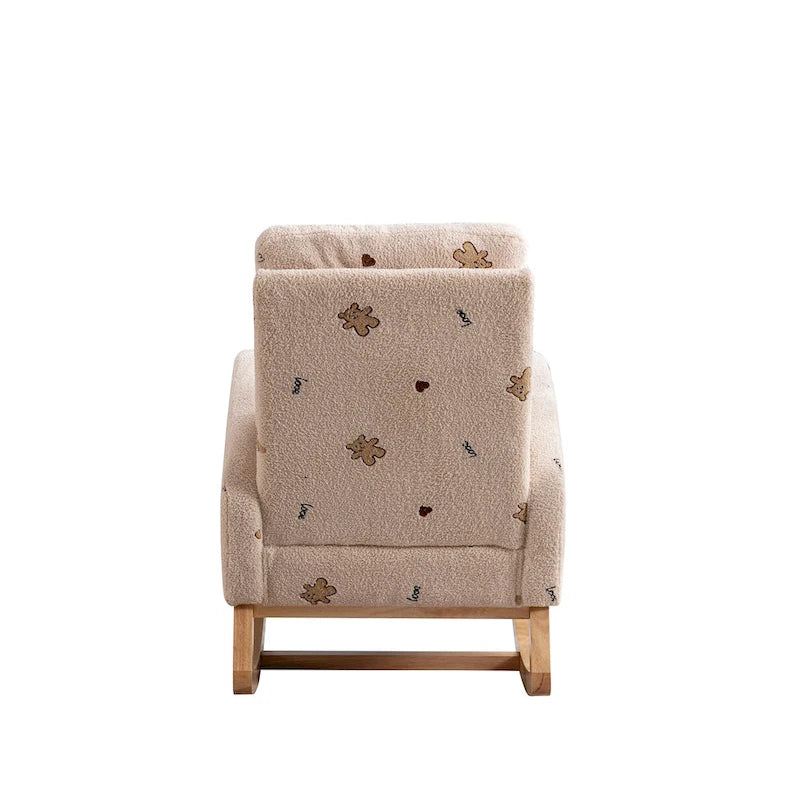 Fauteuil à bascule haut de dossier en tissu bouclé avec poches latérales