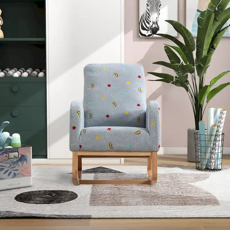 Fauteuil à bascule haut de dossier en tissu bouclé avec poches latérales