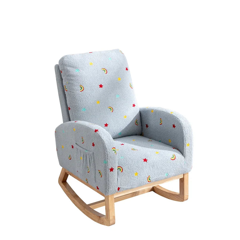 Fauteuil à bascule haut de dossier en tissu bouclé avec poches latérales