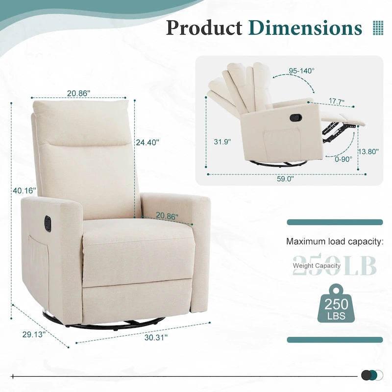 Fauteuil inclinable manuel avec fonction pivotante et glissante