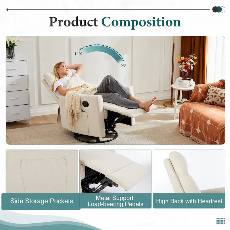 Fauteuil inclinable manuel avec fonction pivotante et glissante