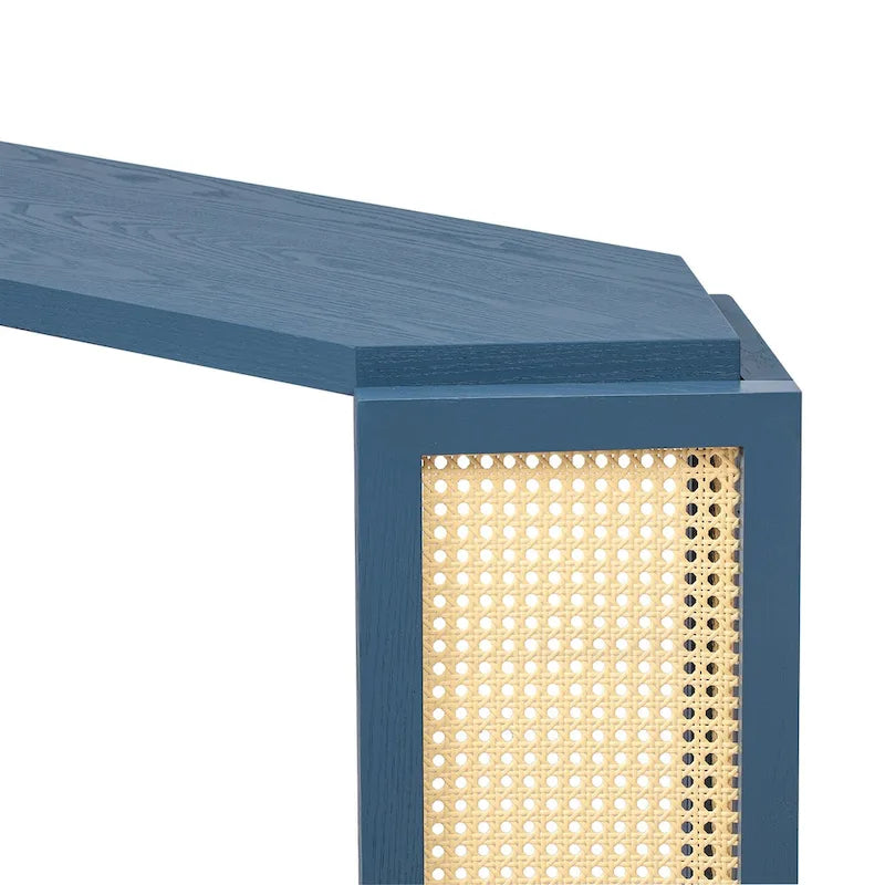 Console étroite en forme de flèche avec panneau en rotin tressé – Noir