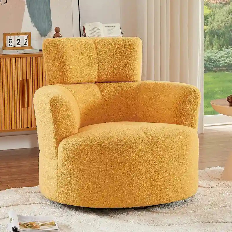 Fauteuil d'appoint barillet pivotant à 360° avec appuie-tête réglable et revêtement en polaire berbère