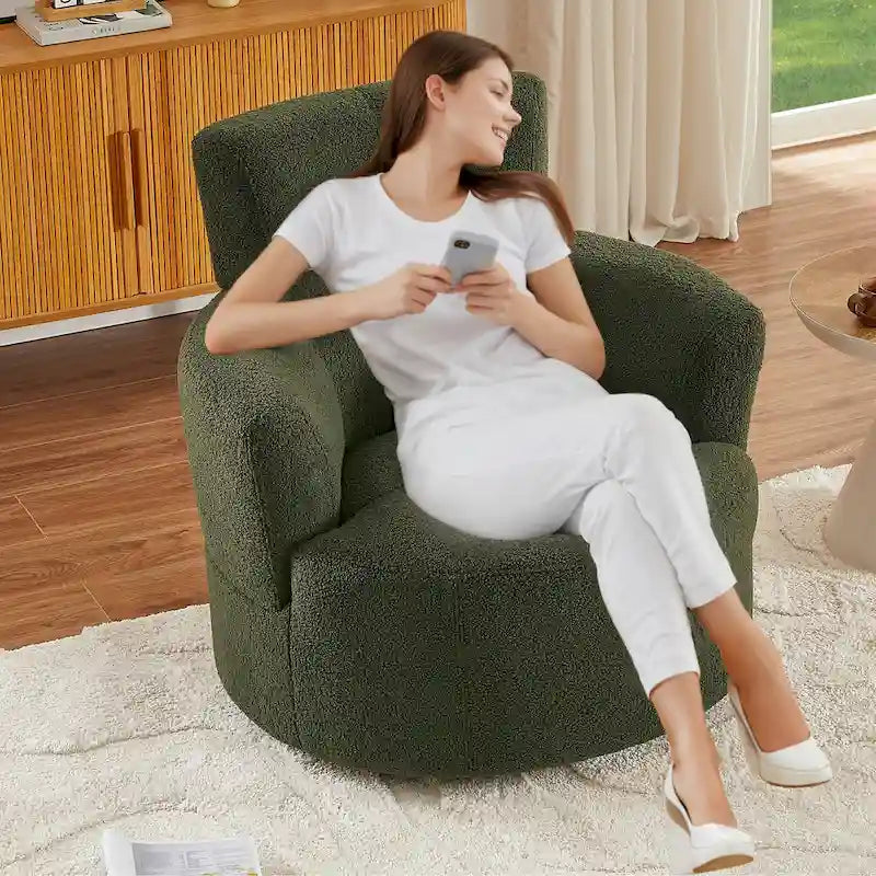 Fauteuil d'appoint barillet pivotant à 360° avec appuie-tête réglable et revêtement en polaire berbère