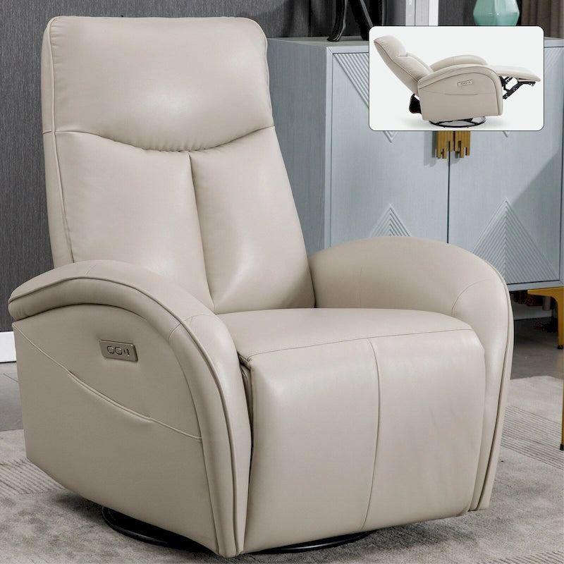 Fauteuil inclinable électrique en similicuir avec pivotement à 270°, fonction planeur/rocker et ports de chargement USB