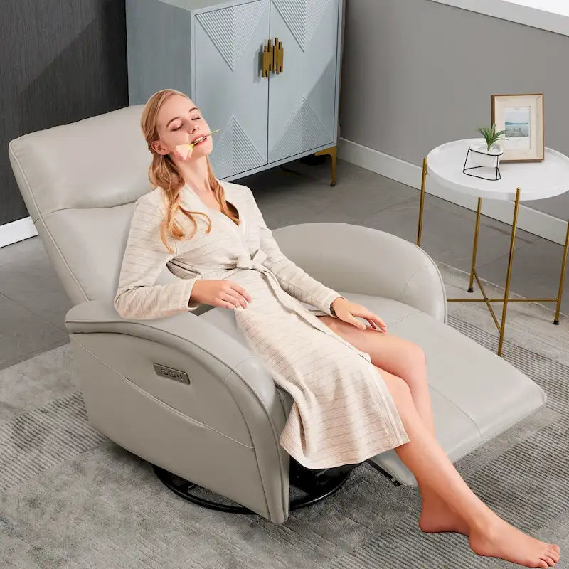 Fauteuil inclinable électrique en similicuir avec pivotement à 270°, fonction planeur/rocker et ports de chargement USB