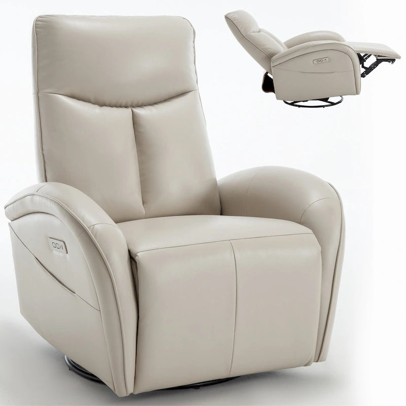 Fauteuil inclinable électrique en similicuir avec pivotement à 270°, fonction planeur/rocker et ports de chargement USB