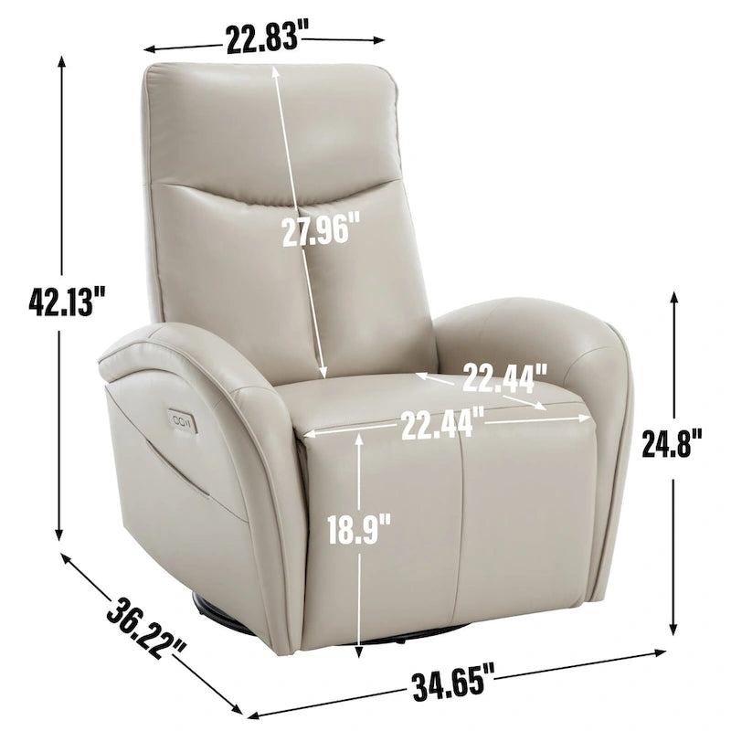 Fauteuil inclinable électrique en similicuir avec pivotement à 270°, fonction planeur/rocker et ports de chargement USB