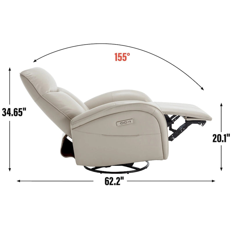 Fauteuil inclinable électrique en similicuir avec pivotement à 270°, fonction planeur/rocker et ports de chargement USB