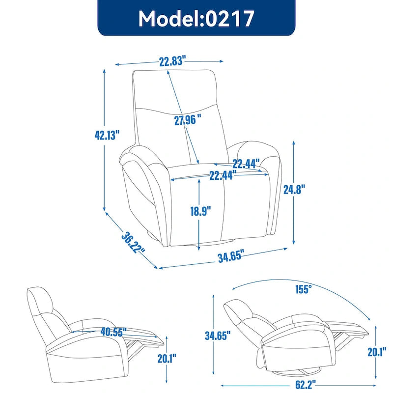 Fauteuil inclinable électrique en similicuir avec pivotement à 270°, fonction planeur/rocker et ports de chargement USB