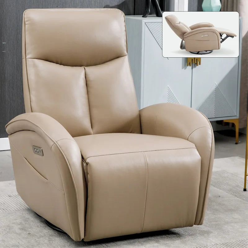 Fauteuil inclinable électrique en similicuir avec pivotement à 270°, fonction planeur/rocker et ports de chargement USB