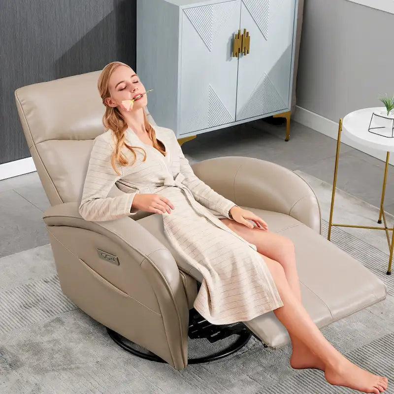 Fauteuil inclinable électrique en similicuir avec pivotement à 270°, fonction planeur/rocker et ports de chargement USB