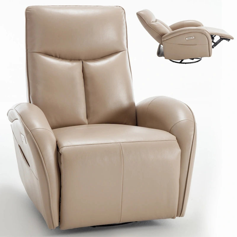 Fauteuil inclinable électrique en similicuir avec pivotement à 270°, fonction planeur/rocker et ports de chargement USB