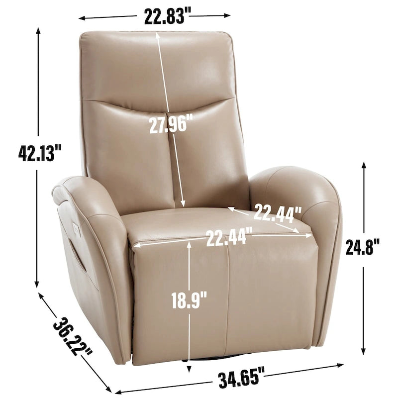 Fauteuil inclinable électrique en similicuir avec pivotement à 270°, fonction planeur/rocker et ports de chargement USB