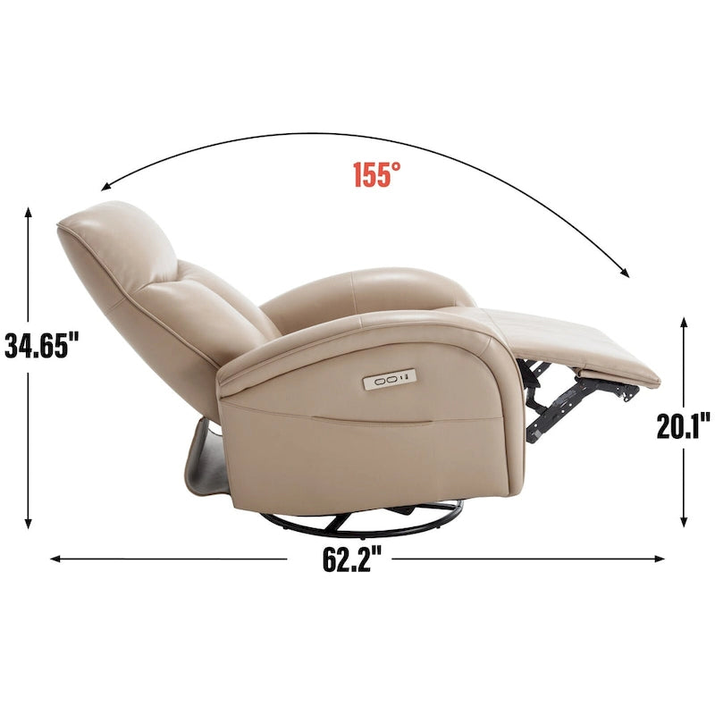 Fauteuil inclinable électrique en similicuir avec pivotement à 270°, fonction planeur/rocker et ports de chargement USB