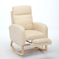 Fauteuil à bascule rembourré à dossier haut avec base en bois massif et pochette latérale