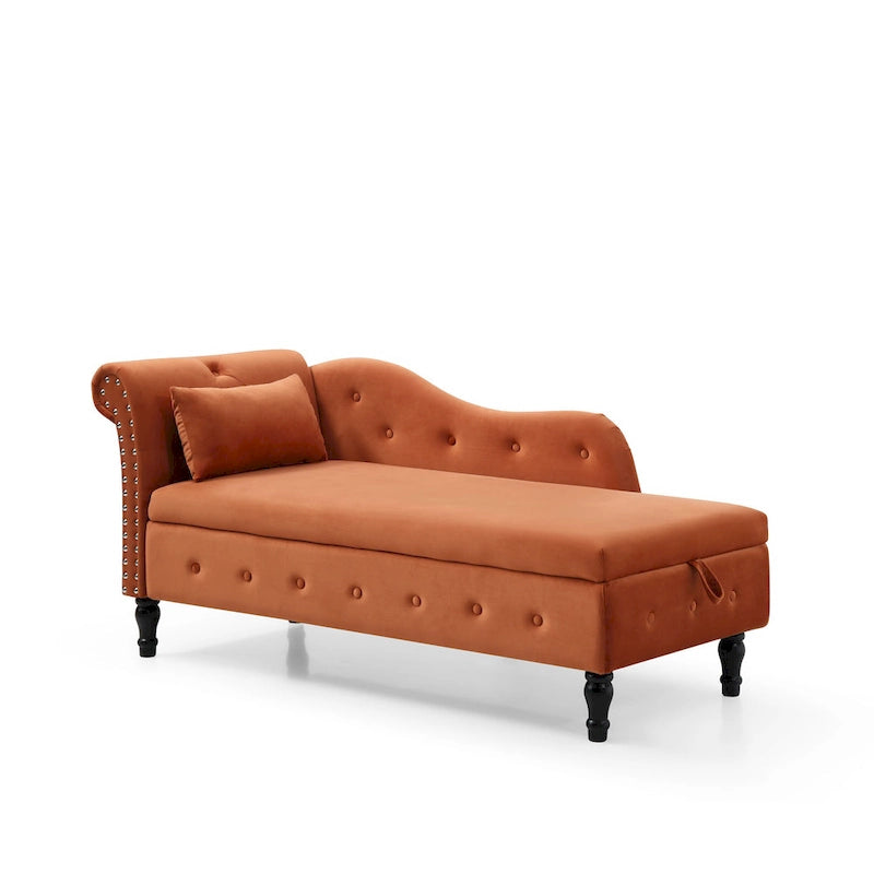 Méridienne capitonnée en velours orange de 152 cm avec rangement