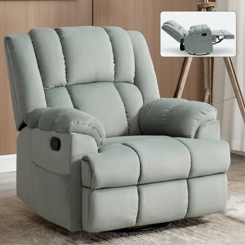 Fauteuil inclinable, pivotant et berçant surdimensionné avec inclinaison à 155° et revêtement en tissu