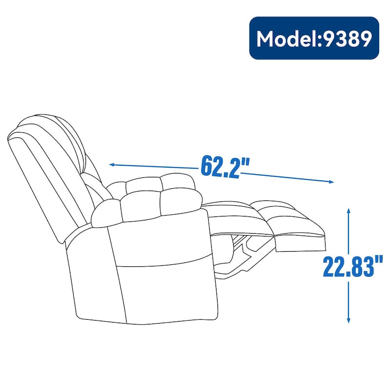Fauteuil inclinable, pivotant et berçant surdimensionné avec inclinaison à 155° et revêtement en tissu