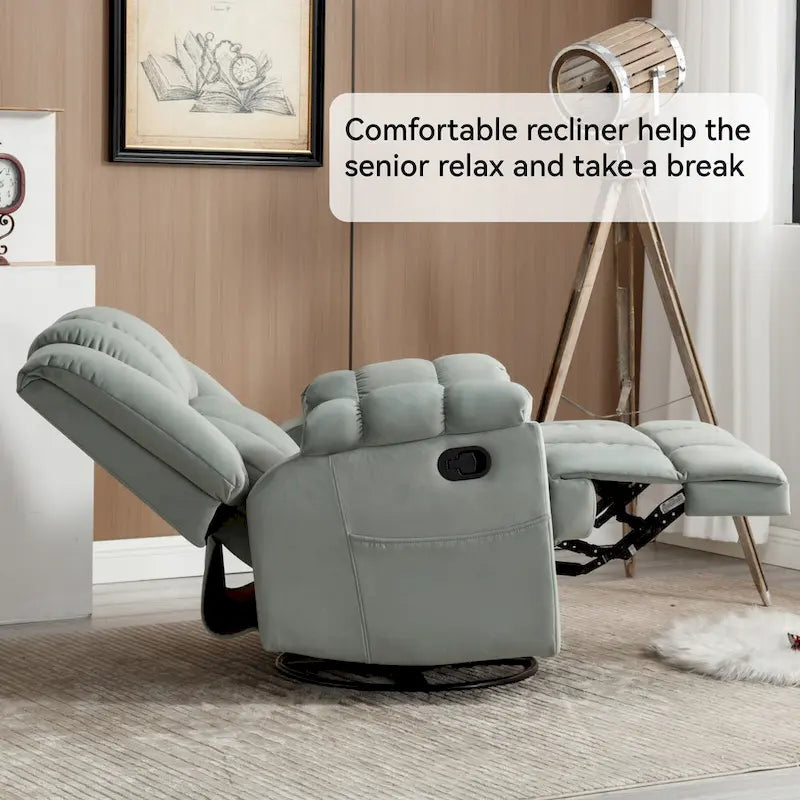 Fauteuil inclinable, pivotant et berçant surdimensionné avec inclinaison à 155° et revêtement en tissu