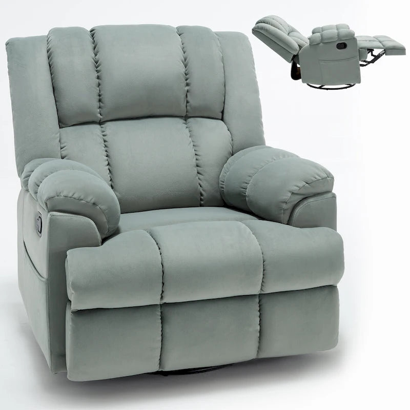 Fauteuil inclinable, pivotant et berçant surdimensionné avec inclinaison à 155° et revêtement en tissu