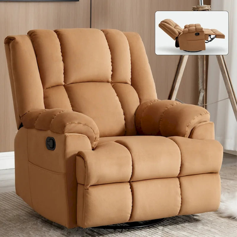 Fauteuil inclinable, pivotant et berçant surdimensionné avec inclinaison à 155° et revêtement en tissu