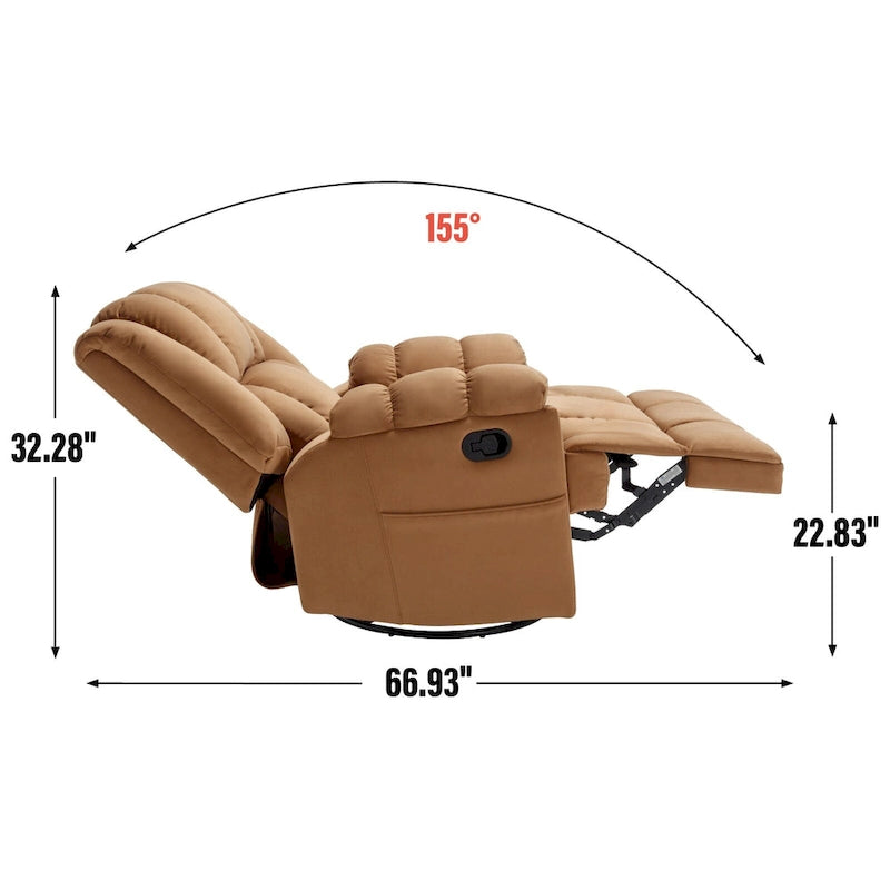 Fauteuil inclinable, pivotant et berçant surdimensionné avec inclinaison à 155° et revêtement en tissu
