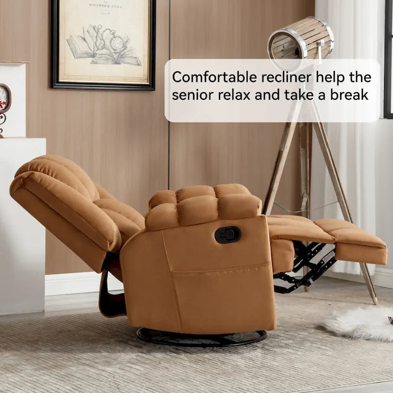Fauteuil inclinable, pivotant et berçant surdimensionné avec inclinaison à 155° et revêtement en tissu