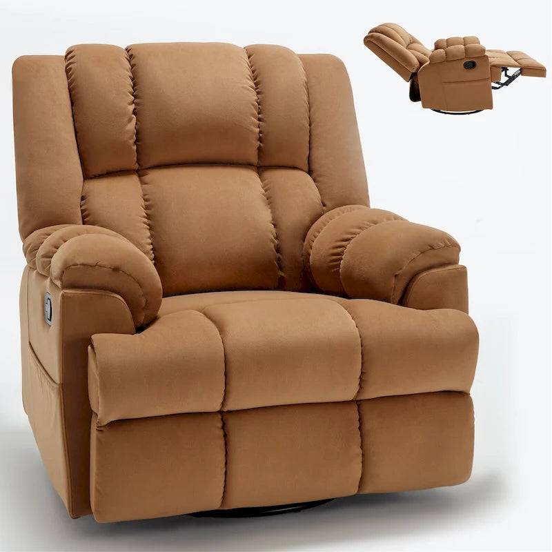 Fauteuil inclinable, pivotant et berçant surdimensionné avec inclinaison à 155° et revêtement en tissu