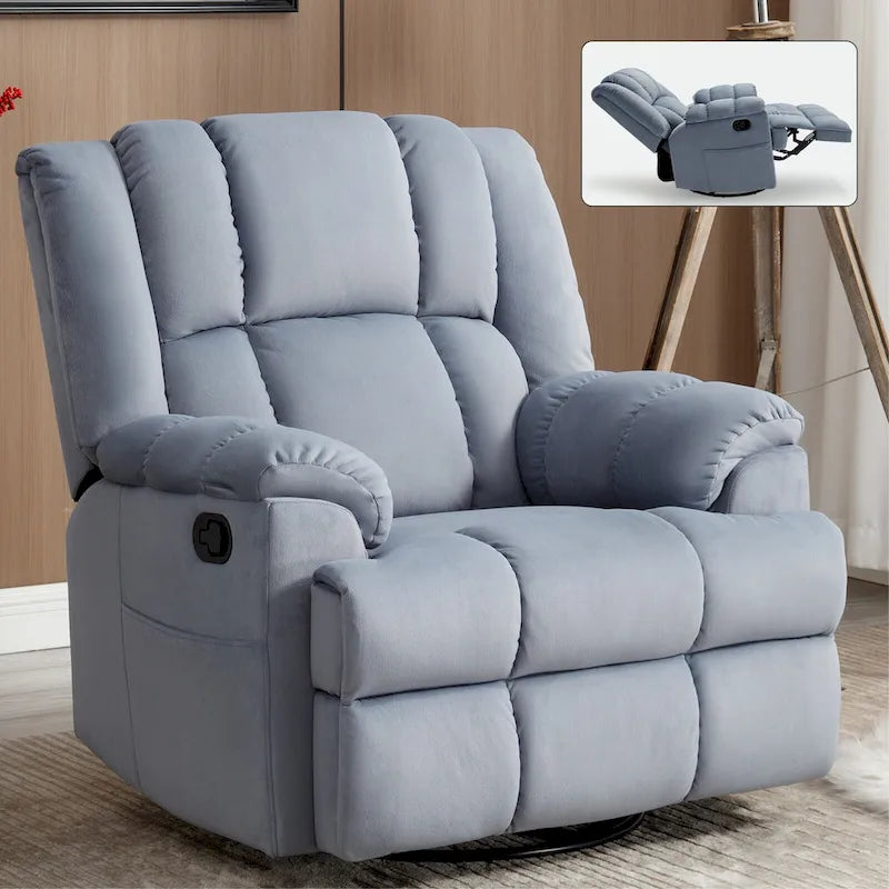 Fauteuil inclinable, pivotant et berçant surdimensionné avec inclinaison à 155° et revêtement en tissu