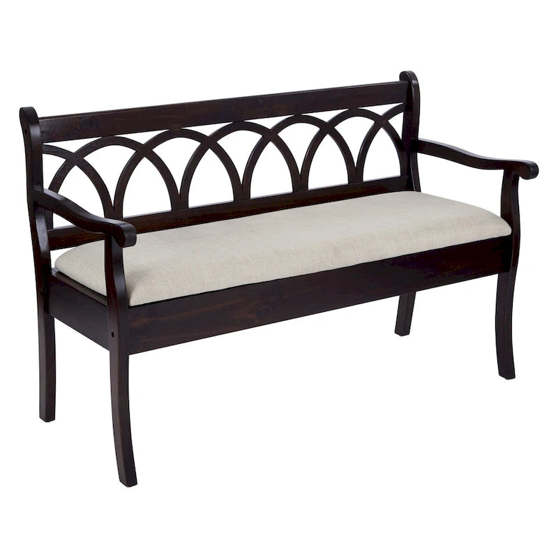Banc de rangement d'entrée avec siège relevable, structure noire antique et coussin beige