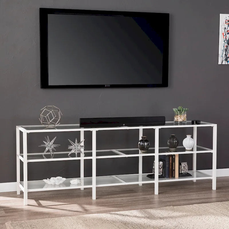 Meuble TV en métal et verre trempé pour téléviseurs jusqu'à 68 pouces
