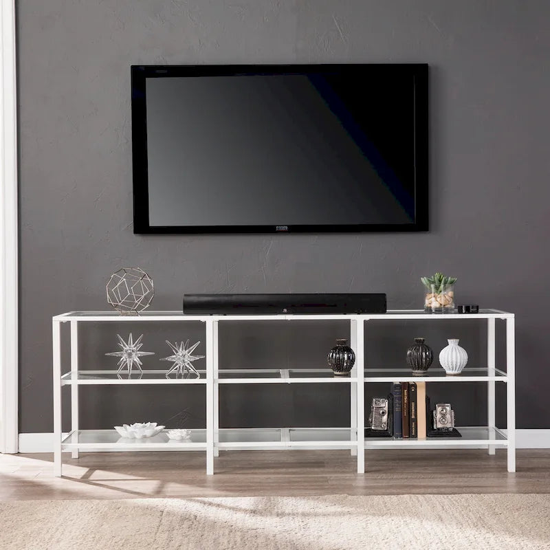 Meuble TV en métal et verre trempé pour téléviseurs jusqu'à 68 pouces