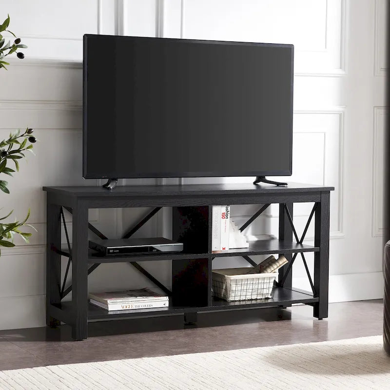 Meuble TV de ferme de 50 po avec accents métalliques en X et étagères ouvertes